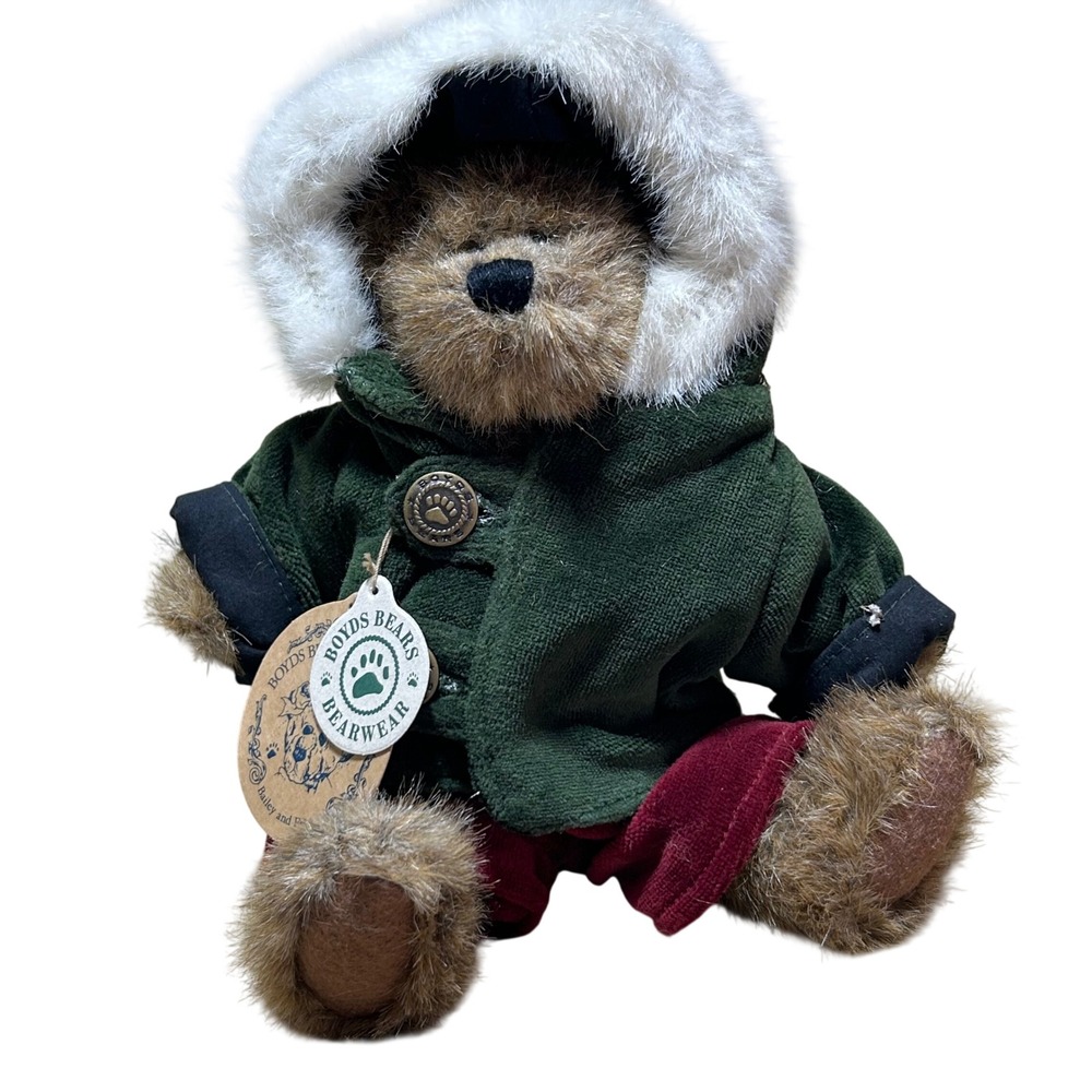 1992 Boyds Bears Matthew H Bear Plush 8" Green Parka Red Pants Cabincore Vintage